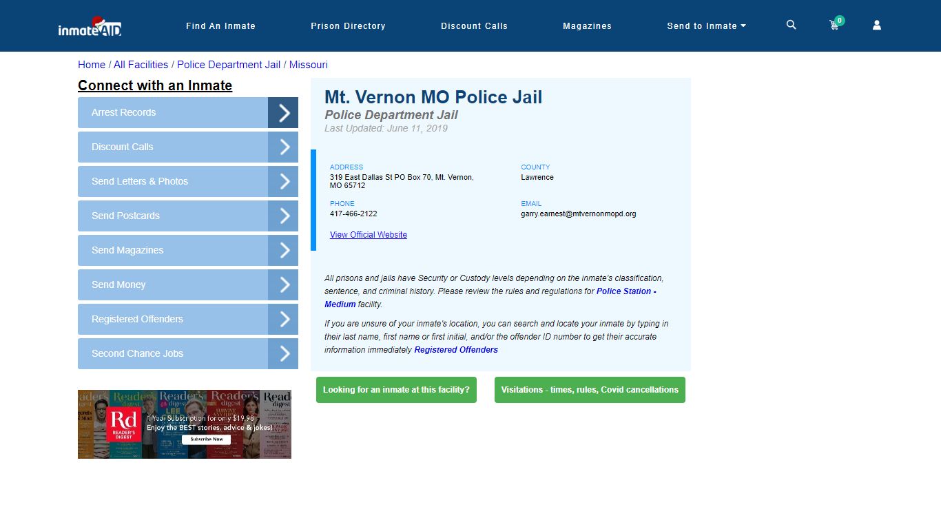 Mt. Vernon MO Police Jail & Inmate Search - Mt. Vernon, MO